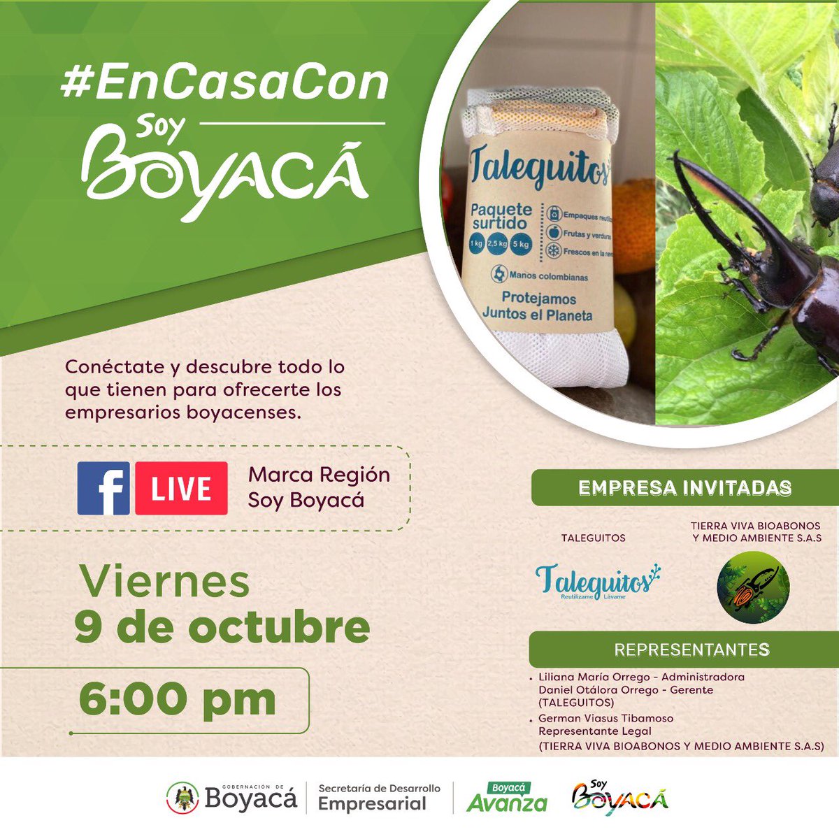 Soy_Boyaca's tweet photo. #Mañana agéndate #EnCasaConSoyBoyacá🎥 y conoce #Taleguitos
Emprendimiento creativo que a través del diseño de empaques reutilizables♻️, elaborados con materiales locales, promueve la alimentación sana🍎, la conservación de los alimentos y del ambiente
📲https://t.co/HVA2v9yMUj https://t.co/i1uE0Ba5KT