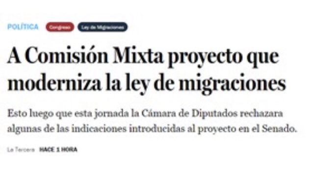 LEY DE MIGRACION A COMISION MIXTA. La oposición sigue trabando reforma para una migración moderna, segura y ordenada, que va en beneficio de todos los chilenos y los inmigrantes que legalmente ingresan a nuestro territorio.