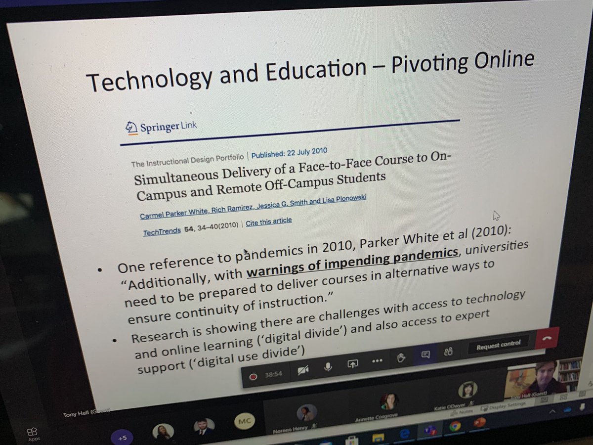 carinaginty's tweet image. Really enjoyed guest lecture with Dr Tony Hall @edtechne on our postgrad Cert. in #digitalteachingandlearning today. Taking us all on a journey from the 1918 pandemic and 100 years later - managing education with #covid. Thanks Tony 👍