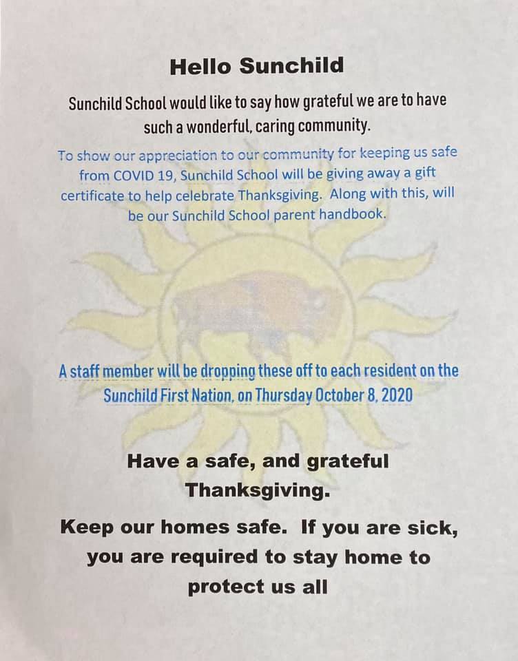 SCFN School would like to show their appreciation! The school will be handing out gift certificates to members (Thursday) Oct. 8, to help those in need this Thanksgiving weekend. Staff members will be following a student list of families - contact the school to make arrangements.