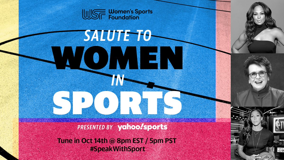 Women's Sports Foundation (@womenssportsfdn) on Twitter photo Less than a week out! ✨
Join us for the free broadcast Annual Salute to Women in Sports, airing on <a href="/yahoosports/">Yahoo Sports</a>!
Special thank you to Presenting Partners <a href="/athleta/">ATHLETA</a>, <a href="/espnw/">espnW</a>, <a href="/gatorade/">Gatorade</a>, <a href="/nbcsports/">NBC Sports</a>, <a href="/buccaneers/">Tampa Bay Buccaneers</a> and <a href="/yahoosports/">Yahoo Sports</a>! #SpeakWithSport
Tune in: yahoo.com/videos/wsfsalu… Less than a week out! ✨
Join us for the free broadcast Annual Salute to Women in Sports, airing on <a href="/yahoosports/">Yahoo Sports</a>!
Special thank you to Presenting Partners <a href="/athleta/">ATHLETA</a>, <a href="/espnw/">espnW</a>, <a href="/gatorade/">Gatorade</a>, <a href="/nbcsports/">NBC Sports</a>, <a href="/buccaneers/">Tampa Bay Buccaneers</a> and <a href="/yahoosports/">Yahoo Sports</a>! #SpeakWithSport
Tune in: yahoo.com/videos/wsfsalu…