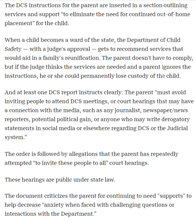 These cases are tough to investigate bc government officials abuse confidentiality laws to keep their actions secret & work to silence parents. I hope y'all read this govt. order and go report on the child-welfare system in your state!  #JournalismMatters