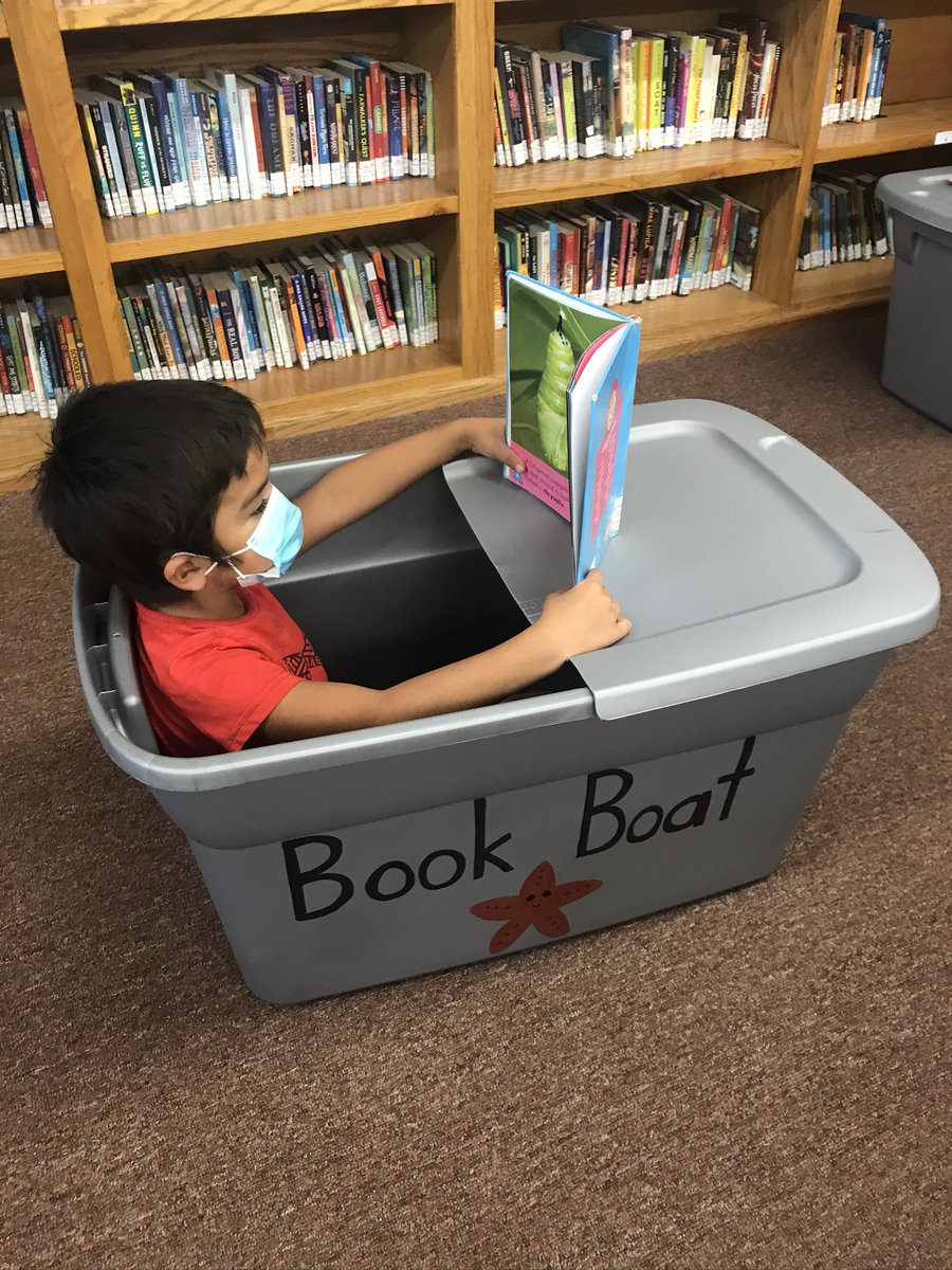westylibrary's tweet photo. Distancing + Reading = Book Boats @WestyElemSchool https://t.co/7TXiuixGzU