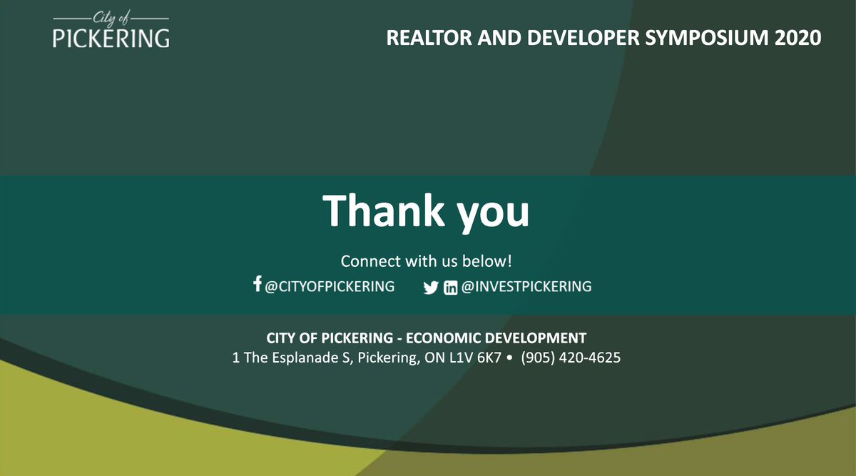 InvestPickering's tweet photo. Thank you to all of our participants and attendees for joining us for this years Realtor & Developer Symposium!
We will be posting the presentation for those that missed it in the coming days. Stay tuned!
#RDS2020 #InvestPickering https://t.co/nBfLA3BMH4