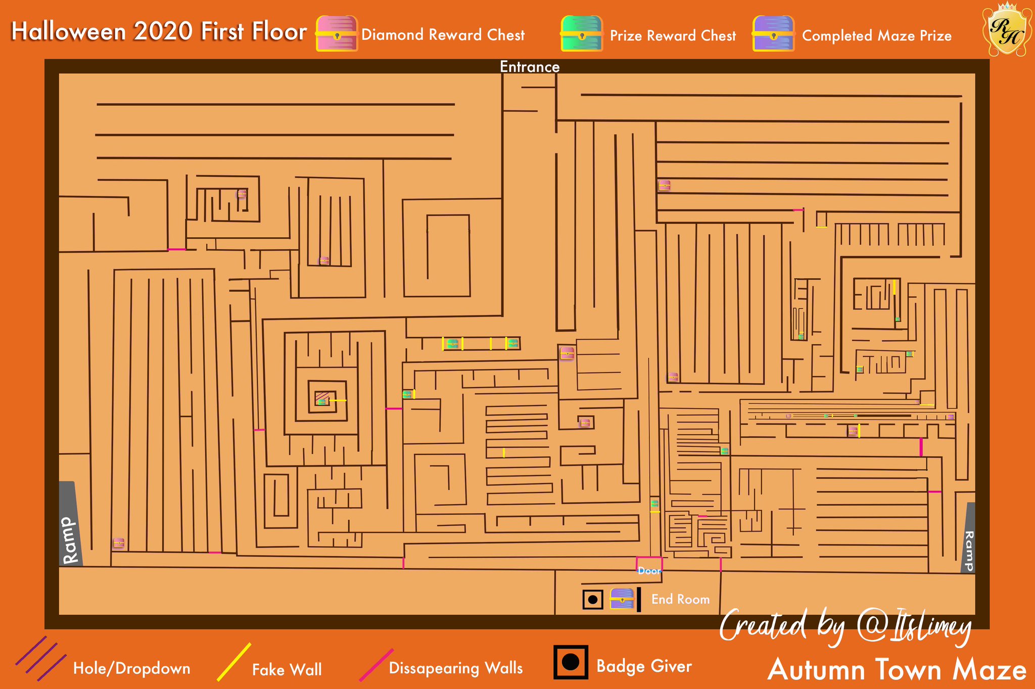 Limey 🎗️ on X: First Floor Updated & Basement Maze Map for RH Autumn  Town! 🍁 Both include all 38 chest locations! You can also watch the video  tutorial w/ me & @