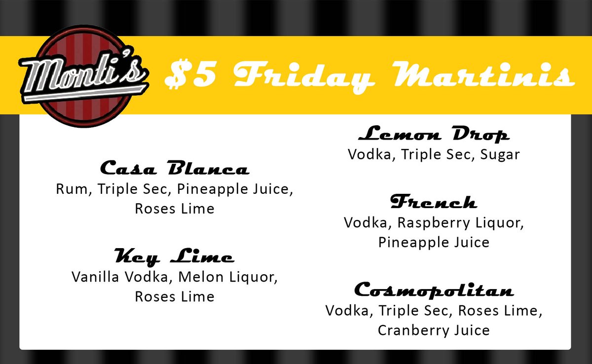 Check out this AWESOME List of $5 Friday #Martinis! 
#drinkspecial
