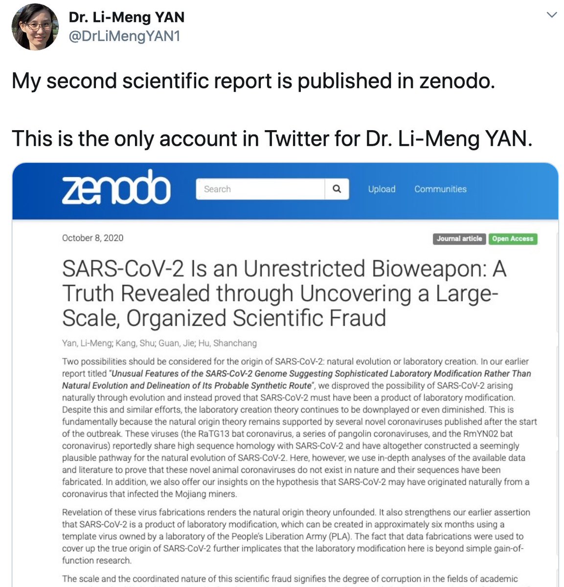Getting in front of this now. Dr. Yan Li-Meng just dropped a new Steve Bannon-sponsored preprint on the origins of  #SARSCoV2 and...guess what it's about: