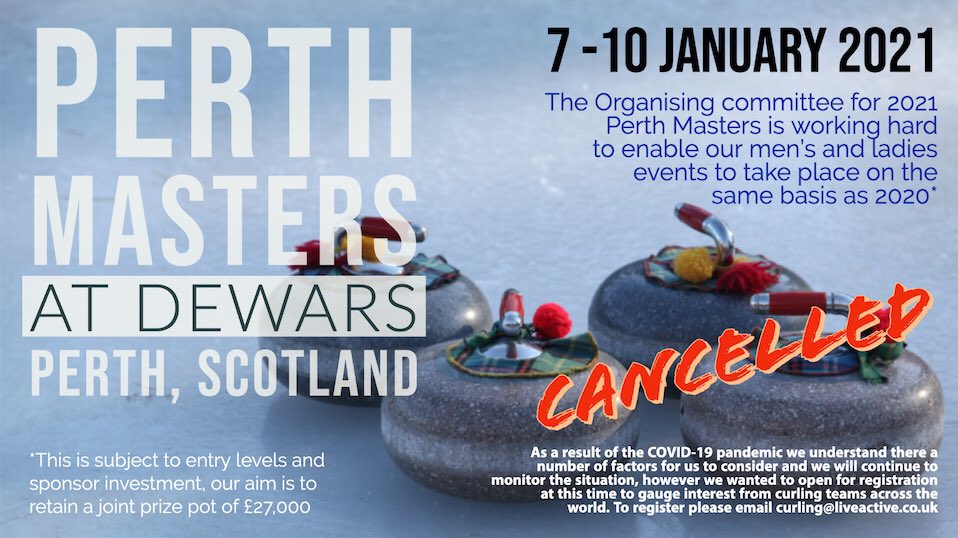 Perth Masters (@perthmasters) on Twitter photo Sadly we have concluded that our 2021 Mercure Perth Masters event due to take place @PerthCurling will not now take place. <a href="/worldcurling/">World Curling</a> <a href="/worldcurling/">World Curling</a> <a href="/bbcalba/">BBC ALBA</a> <a href="/MercurePerth/">Mercure Perth</a> thanks to all who supported our efforts to overcome difficult odds. We hope to welcome you back in 2022. Sadly we have concluded that our 2021 Mercure Perth Masters event due to take place @PerthCurling will not now take place. <a href="/worldcurling/">World Curling</a> <a href="/worldcurling/">World Curling</a> <a href="/bbcalba/">BBC ALBA</a> <a href="/MercurePerth/">Mercure Perth</a> thanks to all who supported our efforts to overcome difficult odds. We hope to welcome you back in 2022.