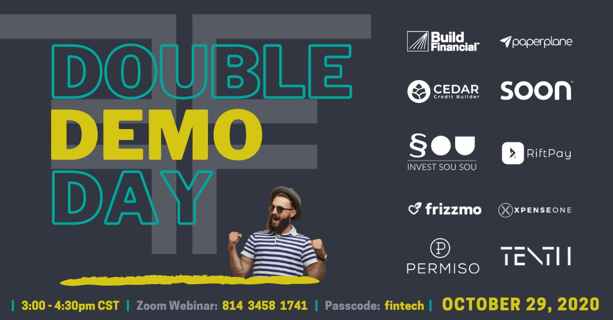 FallsFintech's tweet photo. The moment you have all been waiting for! We are proud to announce #FallsFintech's #DoubleDemoDay!

Join us October 29th to watch all ten companies from our first two cohorts demo their innovative #fintech solutions! You won't want to miss this! https://t.co/2dGKKyVzhB