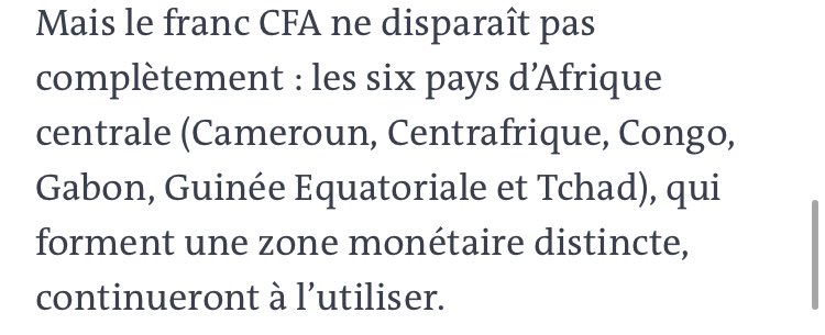 Or about the fact that from their independence until this year, France forced African states to use the franc CFA currency (guaranteed by the French Treasury) and to place 65% of their foreign exchange reserves in an account in the French Treasury. 6 African countries still do.