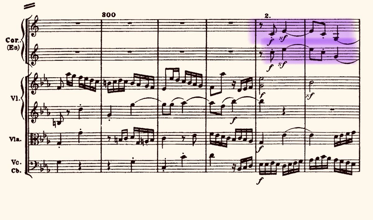 In this variation, along with the fugal subjects, the flute and horn present variations of the contredanse melody where the beat is shifted. Note how this both effectively alters and recalls this material, which rises over the texture of the fugue. 30/50