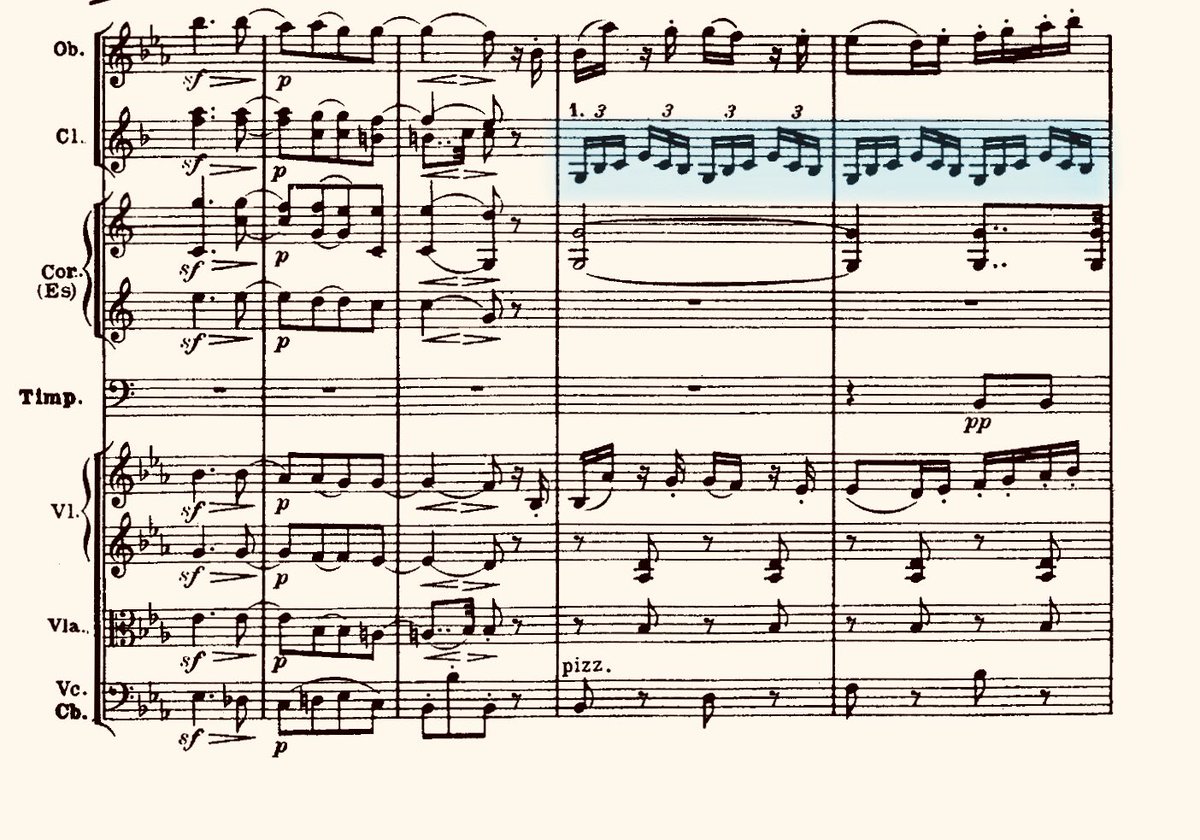 Note that the theme is subsequently embellished by triplets in the clarinet part, again slightly intensifying the texture to prepare for a more powerful variation.32/50