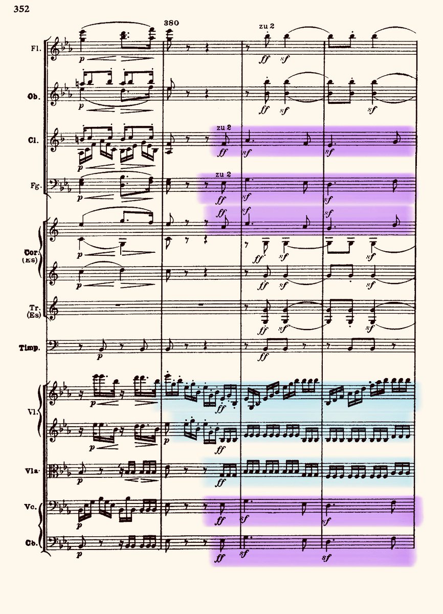 Still in poco andante, the ensuing variation of the Contredanse melody is more broad and majestic, a statement by the horns and trumpets. While triplet figurations in the strings bubble underneath.33/50