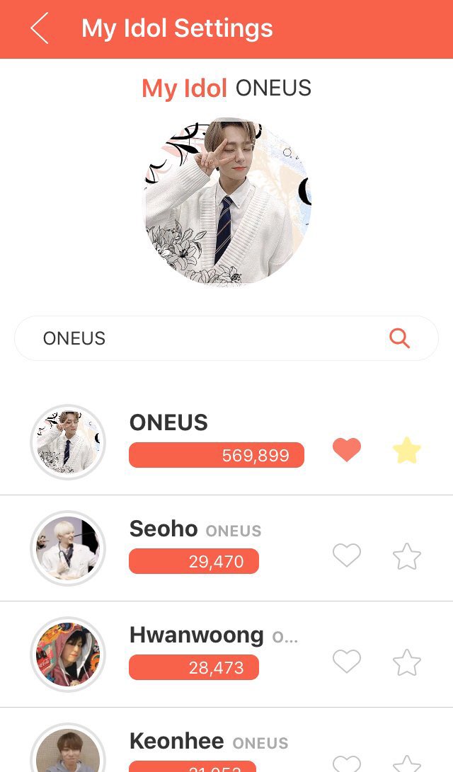 Set My Idol1. From Homepage click on My Idol2. Click Select Idol3. Search for ONEUS, & Click on the heart  next to it. You’ll be asked to confirm4. Your Idol is now ONEUS!This is very important for making ONEUS fans friends, & posting in ONEUS forum.