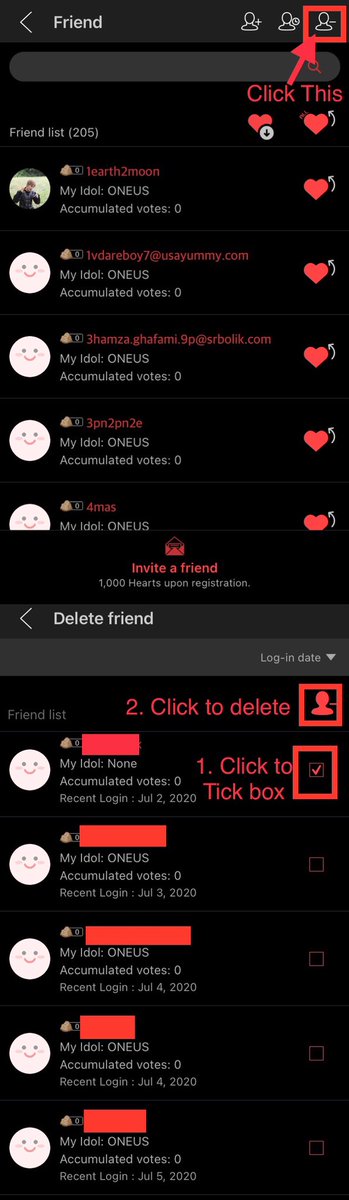 Adding/Deleting friends1. From Homepage click top right Person Icon2. Click Person Icon with + sign3. Click to add yourself to potential new friends list, then click to add new friends individually.4. Click Person Icon with - sign, select User & click Icon