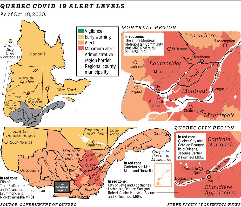 Steve Faguy On Twitter New Map Of Quebec Covid 19 Alert Levels With Additions Of Trois Rivieres Portneuf Mrc And Parts Of The Centre Du Quebec Region To The Red Zone Family Https T Co Hppw6gadcc
