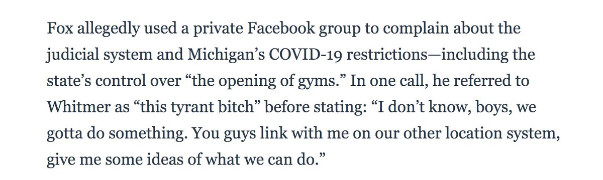You cannot parody this country anymore, it is a living satirical distortion of itself. The Michigan militia's idea of "tyranny" = "she closed the gym"; it would be fucking hilariously corny were it not a pretext for a seething, murderous and sadly altogether everyday misogyny.