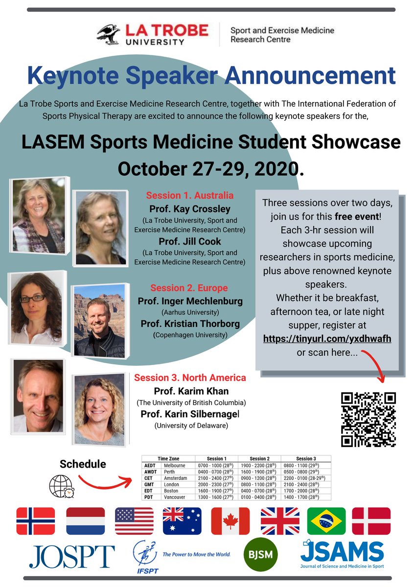La Trobe SEMRC (@latrobesem) on Twitter photo Announcement: Come for the latest in sports medicine research, stay for the world-renowned keynotes! 
Register NOW for the <a href="/LaTrobeSEM/">La Trobe SEMRC</a> and <a href="/IntFSPT/">IFSPT</a> 'Sports Medicine Student Showcase'. 
A truly global event!
tinyurl.com/yxdhwafh
#focusonresearch Announcement: Come for the latest in sports medicine research, stay for the world-renowned keynotes! 
Register NOW for the <a href="/LaTrobeSEM/">La Trobe SEMRC</a> and <a href="/IntFSPT/">IFSPT</a> 'Sports Medicine Student Showcase'. 
A truly global event!
tinyurl.com/yxdhwafh
#focusonresearch