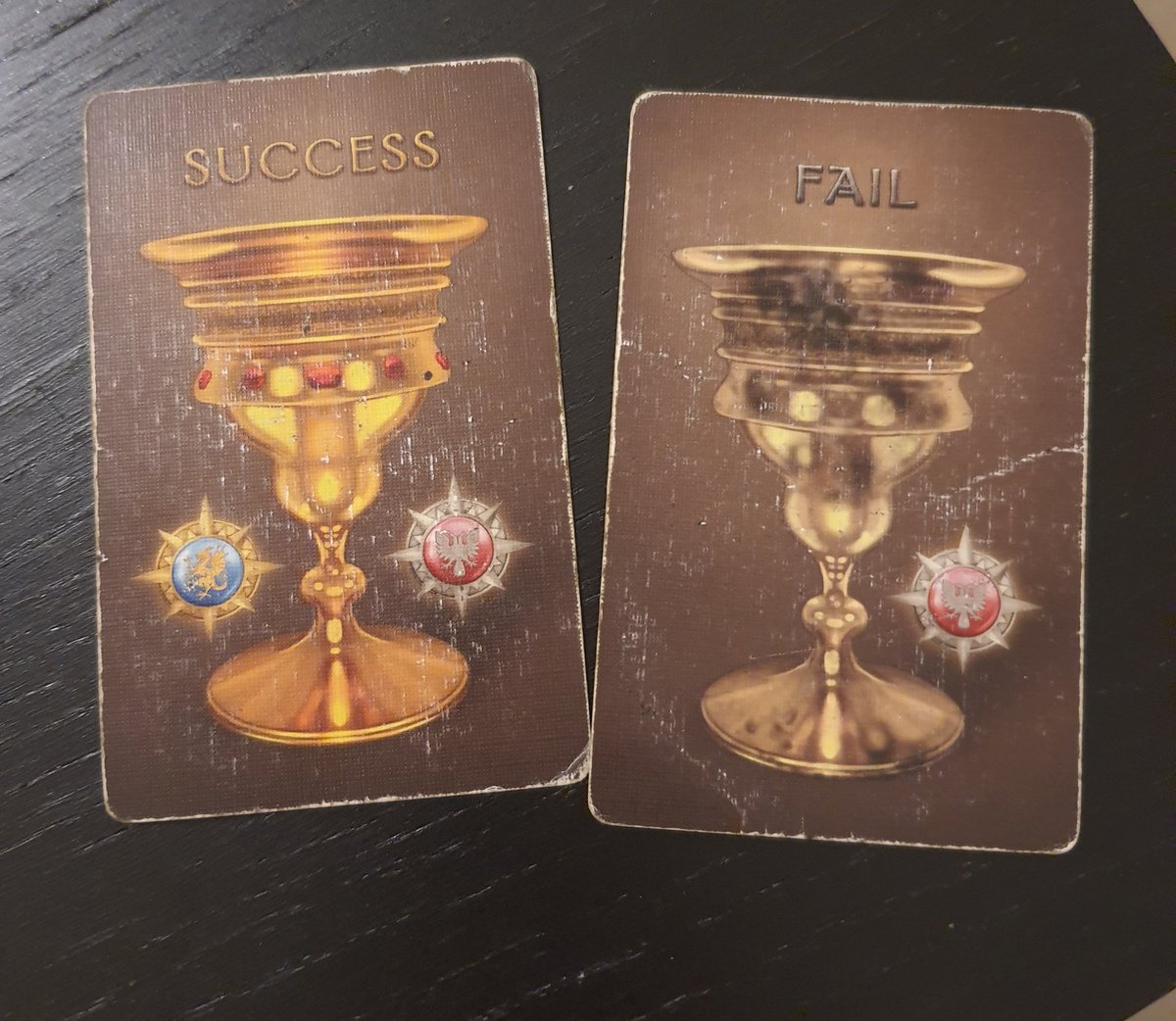 Ok so, let's say the mission got approved3 people go on a missionA loyal servant of Arthur (has no role and they are on the good side), Percival and MorganaTHE MASTER will give a pair of these cards face down to every one of these 3 players going on a mission ONLY THEM