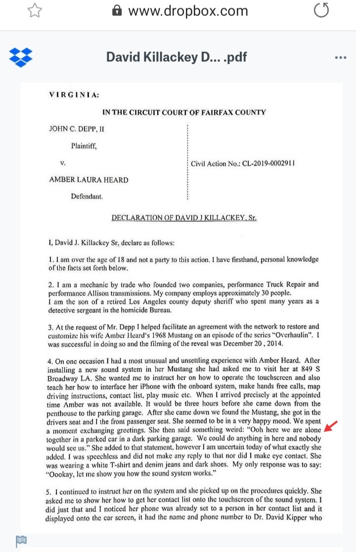 5- David Killackey (car mechanic who worked on Amber Heard's car)-Verbal Abuse:In his declaration, DK describes the verbal abuse/threats he was subjected to by Amber Heard & her father. Also, she was hitting on her husband's mechanic. #AmberHeardIsAnAbuser #JusticeForJohnnyDepp