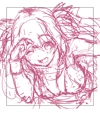 #このタグを見た人はラフ画とその完成絵を見せる

某ショップマスコットキャラの色紙
ラフ～下絵はデジタルで描いてコンビニで印刷してカーボン紙等で色紙にトレスしてから色鉛筆で塗り～
塗ってる途中で1～2回フィキサチーフスプレーして塗面を固定したりしてます 