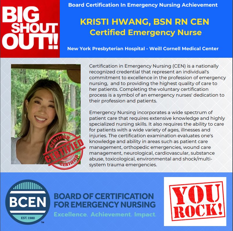Congratulations to our newly Certified Emergency Nurse- Kristi Hwang! We are so proud of you! #certifiedRN #CEN #bigshoutout <a href="/_farleyobusan/">Farley</a> <a href="/RhodaRedulla/">Rhoda Redulla,DNP,RN,FAAN</a>