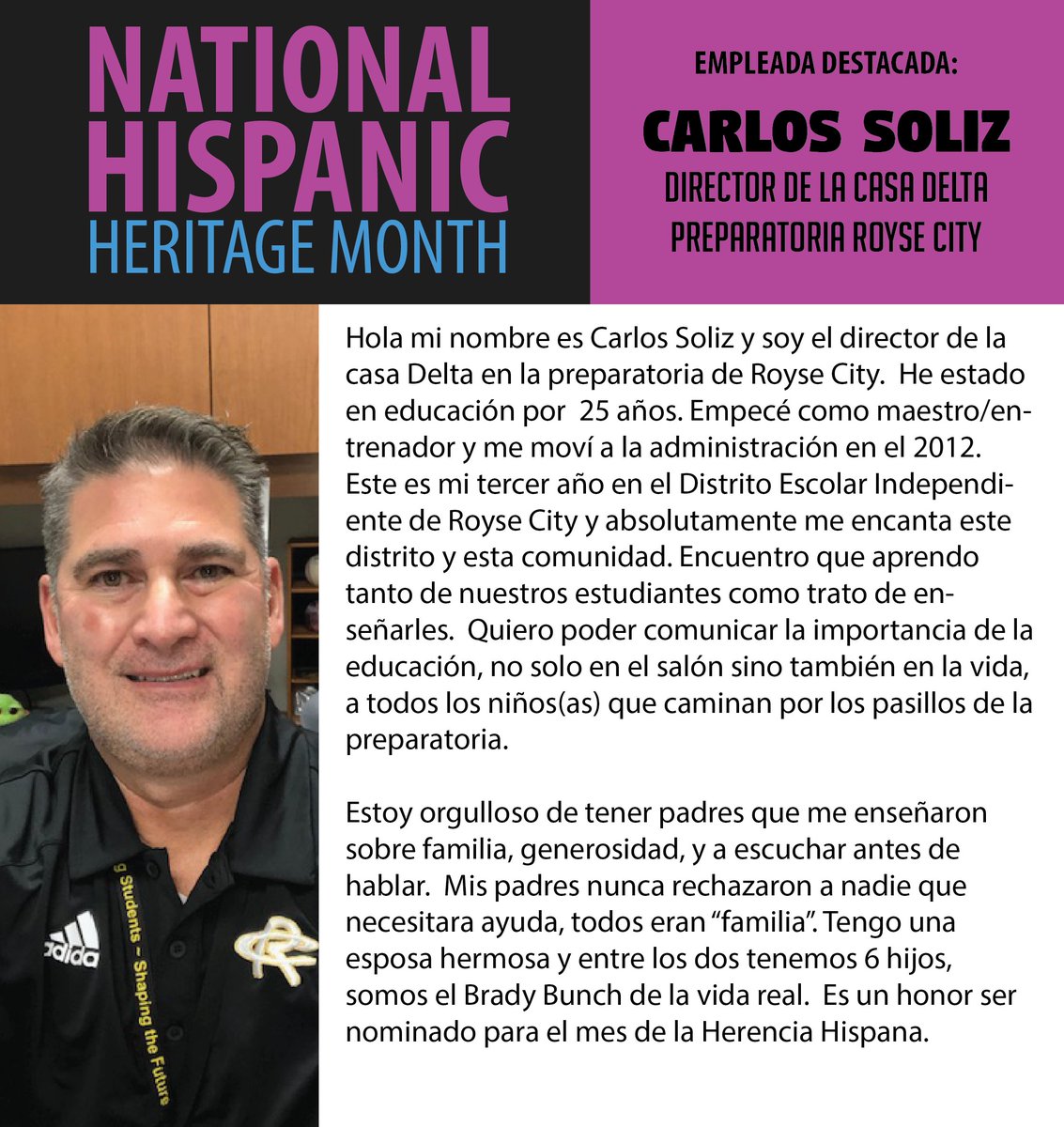 It is National Hispanic American Heritage Month and we are honored to spotlight some of our amazing staff family members! They have been asked to also celebrate a figure of Hispanic heritage for their contributions and influence on history and culture. #RCISDJoy
