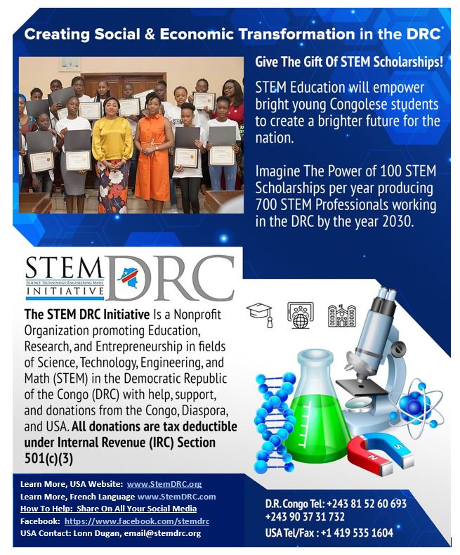 'Final Days to Support the STEM DRC Initiative Campaign to Provide STEM Scholarships to Congolese Students.  See StemDRC.org and help send Bright Young Congolese Students to College!'