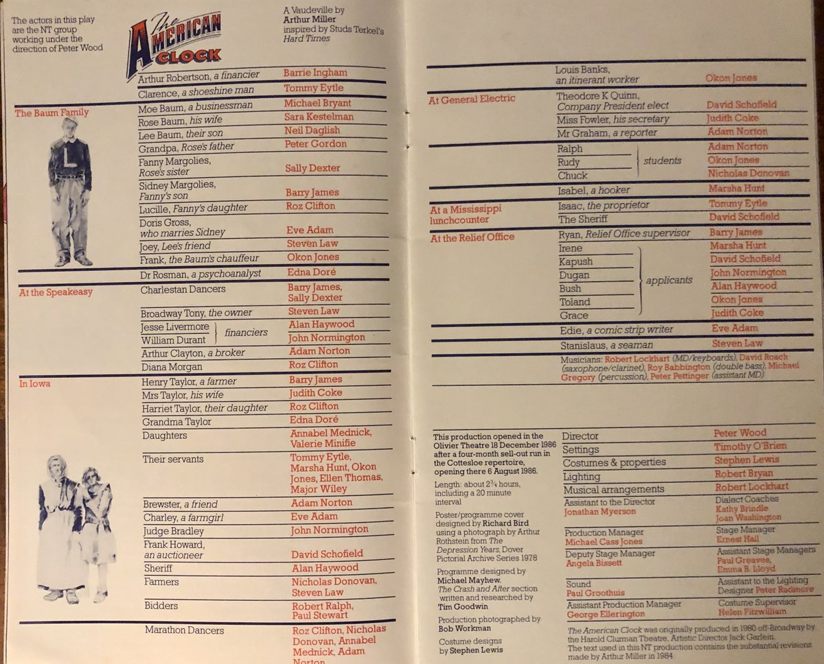 TerriPaddock's tweet photo. Peter Wood directed a large @NationalTheatre ensemble playing Americans coping to survive the Great Depression. Who do you spot in the cast?
The scene settings evoke the era: speakeasy, lunchcounter, relief office. #DudleysProgrammes https://t.co/PyvCrwlWpx