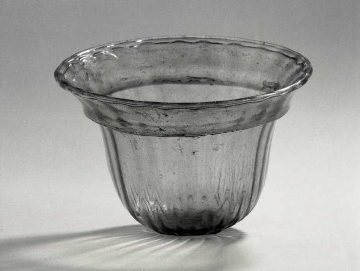 An Anglo-Saxon glass palm cup of the 6th/7th century, found in the 18th century at St Martin in the Fields, London:  https://www.britishmuseum.org/research/collection_online/collection_object_details.aspx?objectId=88791&partId=1&page=5&matcult=8832