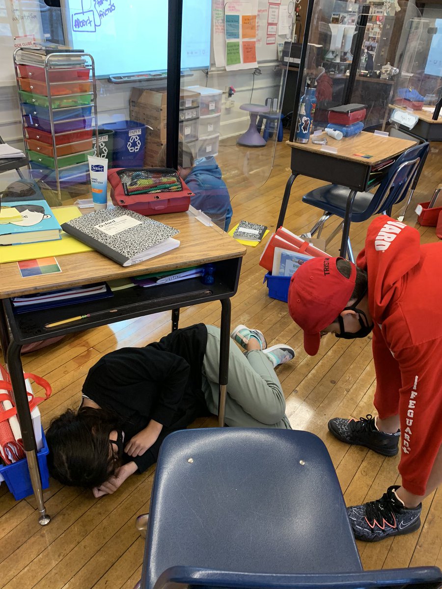 DebNovick's tweet image. Reading partners acting out a scene from a character’s perspective other than the narrator’s. #figpudding #teddy