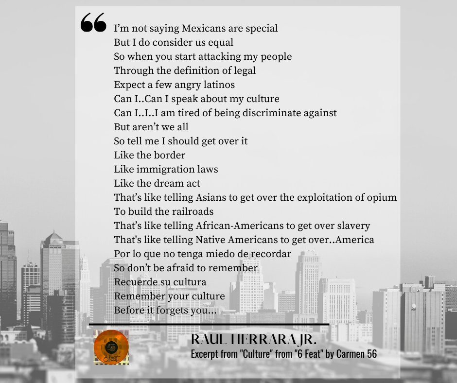 wearecarmen56's tweet photo. What are your thoughts on the #election this year? We've found that Raul's track "Culture" hits another level in understanding some of the on-going issues in our country today. Stream "Culture" and the full "6 Feat" album on Spotify or listen at https://t.co/sd6i4nrf6y #VOTE https://t.co/DBnlWMXX3w
