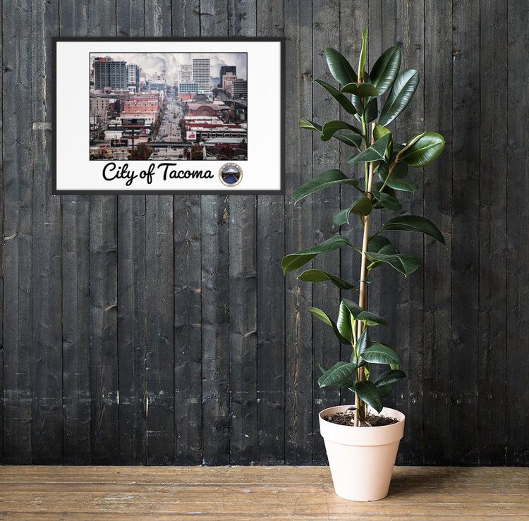 AllHrsOfficial's tweet photo. The City of Tacoma poster, printed on thick, durable, matte paper. Framed in a matte black or white frame made from renewable forests wood. Perfect for your home, office or Tacoma business. An edition of the City of Clouded Destiny Collection. Delivered, ready to hang. https://t.co/8ZN4kT6gKD