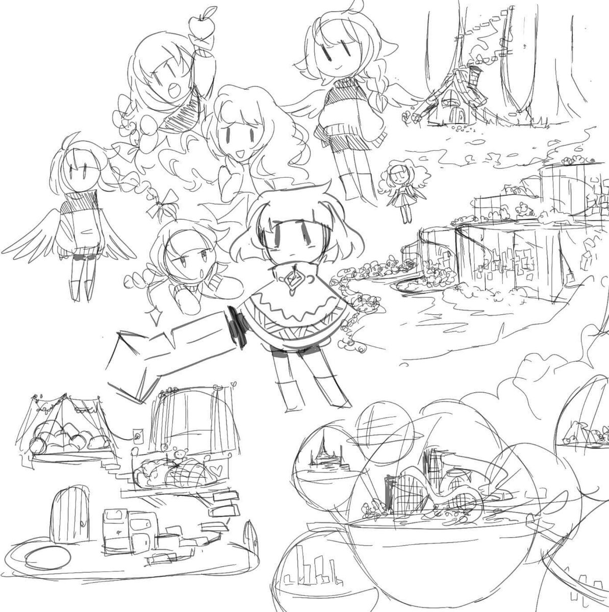 here are some older doodles from last year, like peregrines house, one of the towns on cemend, and some of cemends grace designs 

also peregrine's design is different here and there are some characters who have changed a lot 