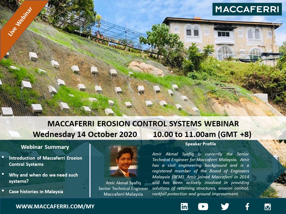 MaccaferriWorld's tweet image. Join us for a free #webinar titled “Maccaferri Erosion Control Systems Webinar”
Speaker: Amir Akmal Syafiq
Date: 14th October 2020
Time: 10.00 AM - 11.00 AM (MYT)
Please register by clicking on the link ➡ lnkd.in/exZqcFm

#malaysia #engineeringabettersolution