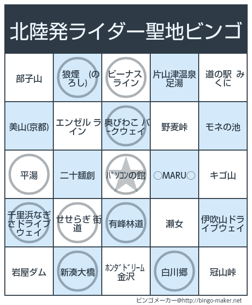 たか 北陸発ライダー聖地ビンゴ 9 24マス 0ラインビンゴ でした T Co Qvlpub9szz ビンゴメーカー 某ドリ ムが聖地www