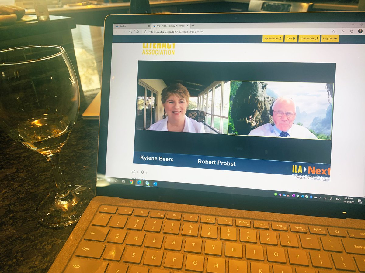 I would say I love PD more than most. I unable to attend this PD Tuesday evening. So here I am today, with a glass of wine, listening and learning with @KyleneBeers & Bob Probst. “The Power of a Literate Life”. PD at its best!! #alwayslearning #ILANext @ILAToday