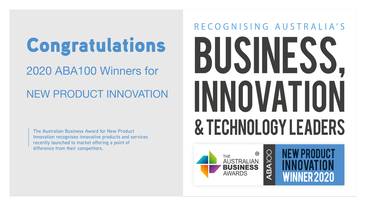 aubizawards's tweet photo. The 2020 Australian Business Award Winners for New Product Innovation (NEW) Announced. #AustralianBusinessAwards #ABA #ABA100 #ProductInnovation #Innovation #BusinessProducts #BusinessInnovation To find out more visit: https://t.co/Hu8K5NvbqN https://t.co/N41Qh5TC3I