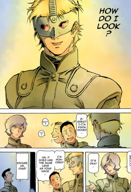 In the manga, Garma is present for Char getting his mask and he kinda hates it.