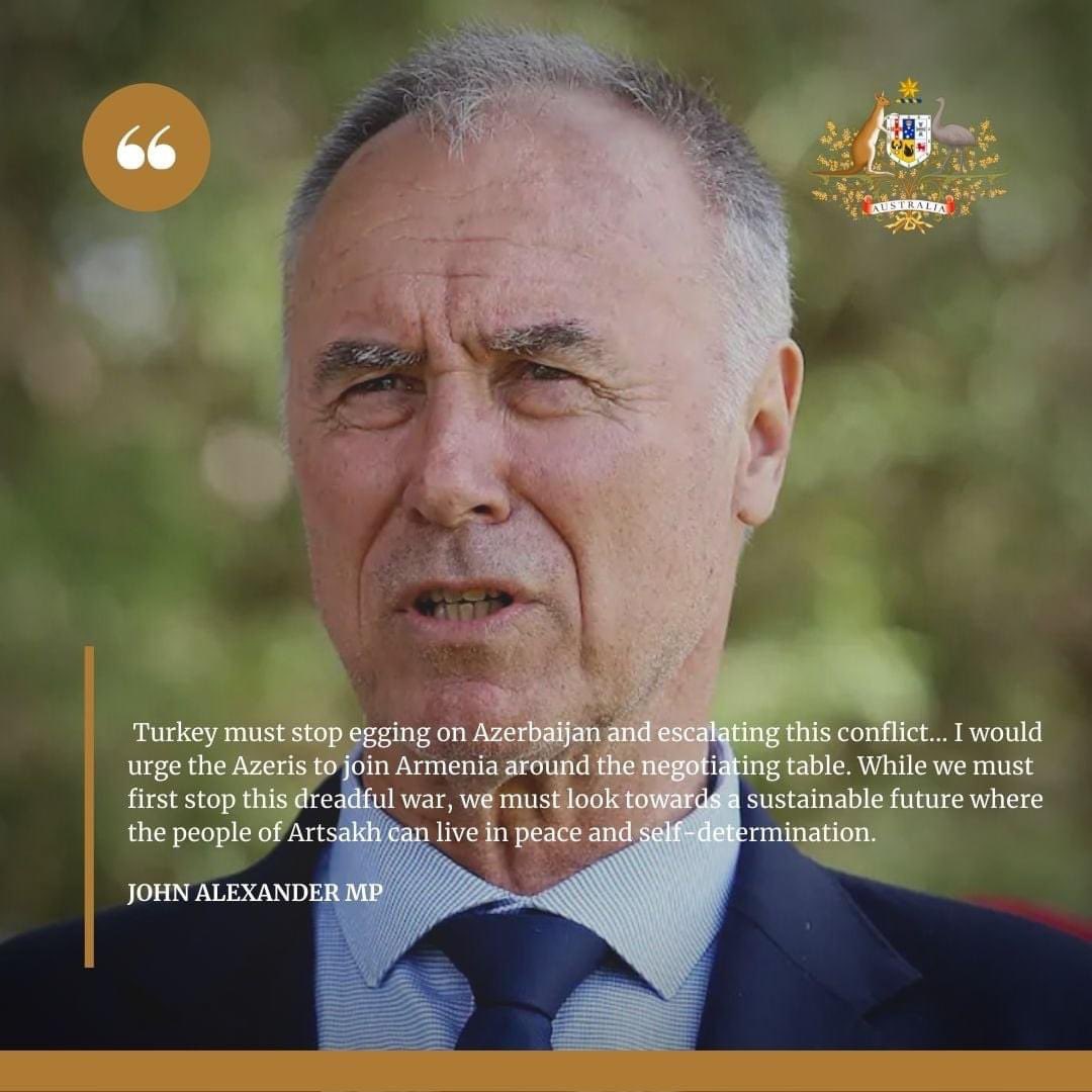 BREAKING! John Alexander MP in Australian Parliament: Turkey Must Stop Egging on Azerbaijan

WATCH VIDEO AND READ THE REST AT anc.org.au/news/Media-Rel…

#ArtsakhStrong #StopAliyev #StopErdogan #RecognizeArtsakh 

@JAforBennelong
