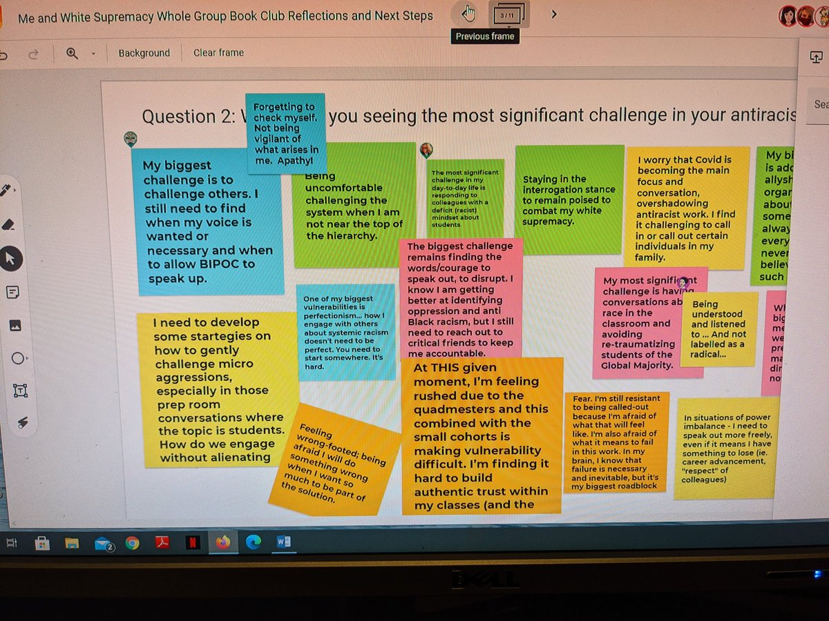 Kathleen_Moss1's tweet photo. Engaging in & reflecting on rich, meaningful conversation w/ educators #equityreadingclub, "Me & White Supremacy". Thank u everyone for an open & candid discussion. #TeachersSupportingTeachers #criticalfeedback #allyship @sksmithedu @WhiteRoomRadio @Ahpotts https://t.co/HYrKh3Kenn