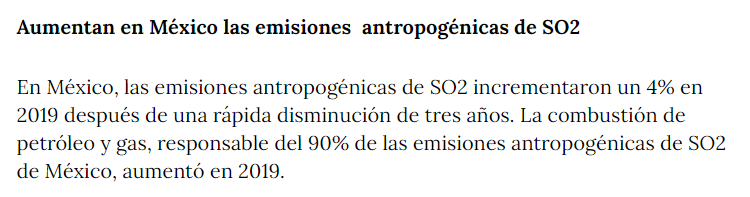 ¿Tantita pena no les da <a href="/CFEmx/">CFEmx</a> <a href="/Pemex/">Petróleos Mexicanos</a> <a href="/SENER_mx/">SENER México</a> ?
México ocupa el quinto lugar entre los mayores emisores de SO2 antropogénico en el mundo, sólo por debajo de La India, China, Rusia y Arabia Saudita.

greenpeace.org/mexico/noticia…