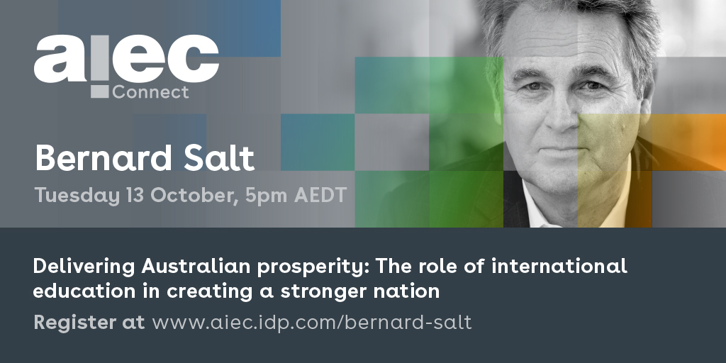 How must the #intled sector respond &amp; adapt to successfully help our nation rebuild?
Join <a href="/bernard/">Bernard Bolduc</a> Salt in our upcoming #aiecconnect webinar. Register Now! #aiecconnect  aiec.idp.com/bernard-salt  LIMITED CAPACITY! <a href="/JChapmanTAFE/">Janelle chapman</a>