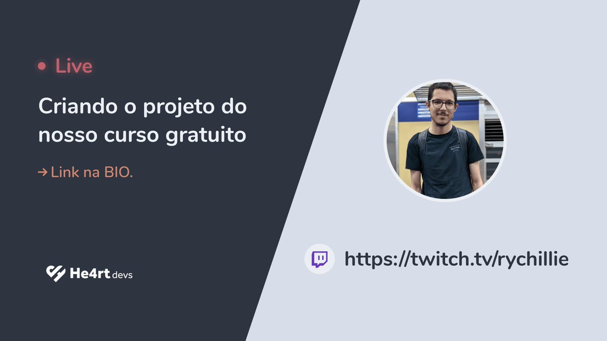 rychillie's tweet photo. Estamos ao vivo galera construindo o projeto do nosso curso gratuito, chega mais para dar uma olhada e conversarmos sobre: https://t.co/RkNiTQLSF6

#He4rtLive #He4rtDevs https://t.co/bNMYwsq9Dz