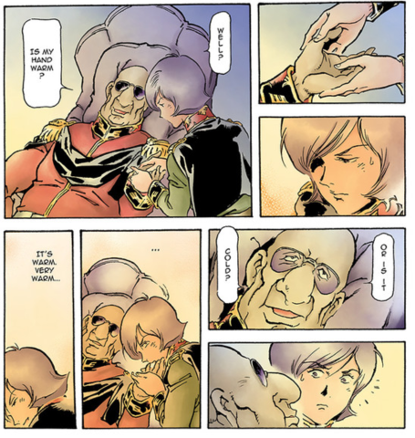 The anime makes it seem like Garma is mostly alright with Degwin's bizzare way of expressing affection, while Garma in the manga is more clearly conflicted.