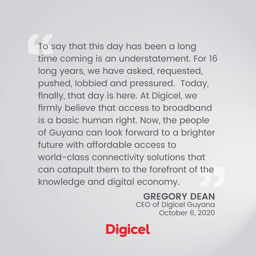 DigicelGuyana's tweet photo. Liberalisation of the telecommunications sector was announced on October 6th and marks history for technological advancements of the sector in Guyana #liberlisation #LTE #betterthingstocome #5G #Therewithyou #DigicelGuyana https://t.co/jWKpsRReOa https://t.co/58k6yTkjwQ