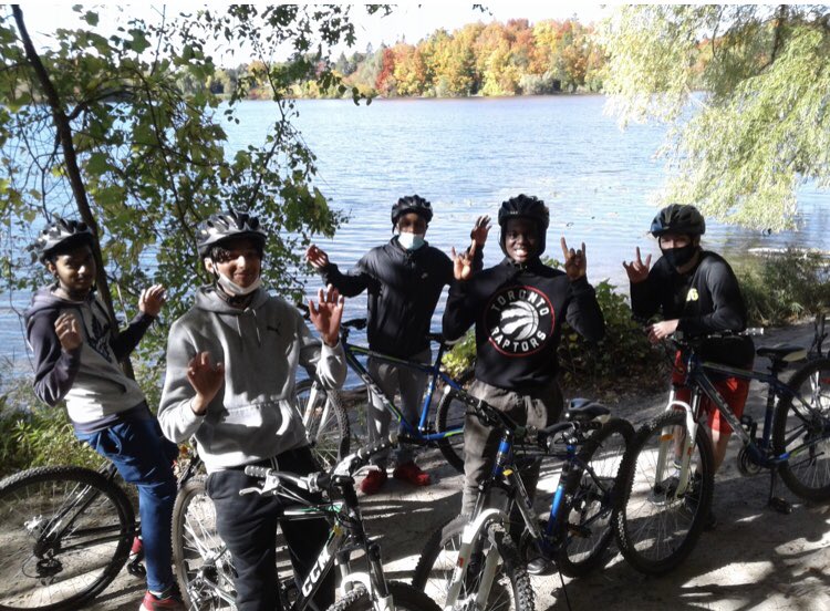 Taking the classroom to the great Fall outdoors <a href="/fmssarrows/">Fletcher's Meadow S.S.</a> gym class biking in the Heartlake Conservation area social distance style this pic made my day