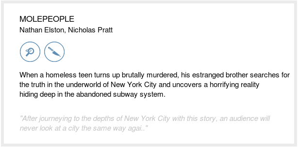 theblcklst's tweet photo. MOLEPEOPLE by Nathan Elston, Nicholas Pratt was one of the best scripts our readers read last week. https://t.co/UT7v0Ofho6 #BlackListWeekendRead https://t.co/kSEWfdFNdp