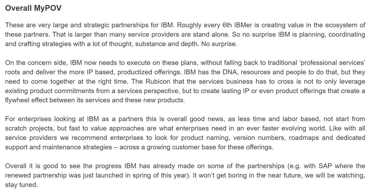 MyPOV - Still, in the old  @IBM - over 100k+ FTEs made their living with just three partners -  @SAP,  @Oracle and  @Microsoft - see Alliances Insights from 2016 -  http://enswmu.blogspot.com/2016/08/progress-report-ibm-alliances-insights.html  #IBMNewCo 5/10