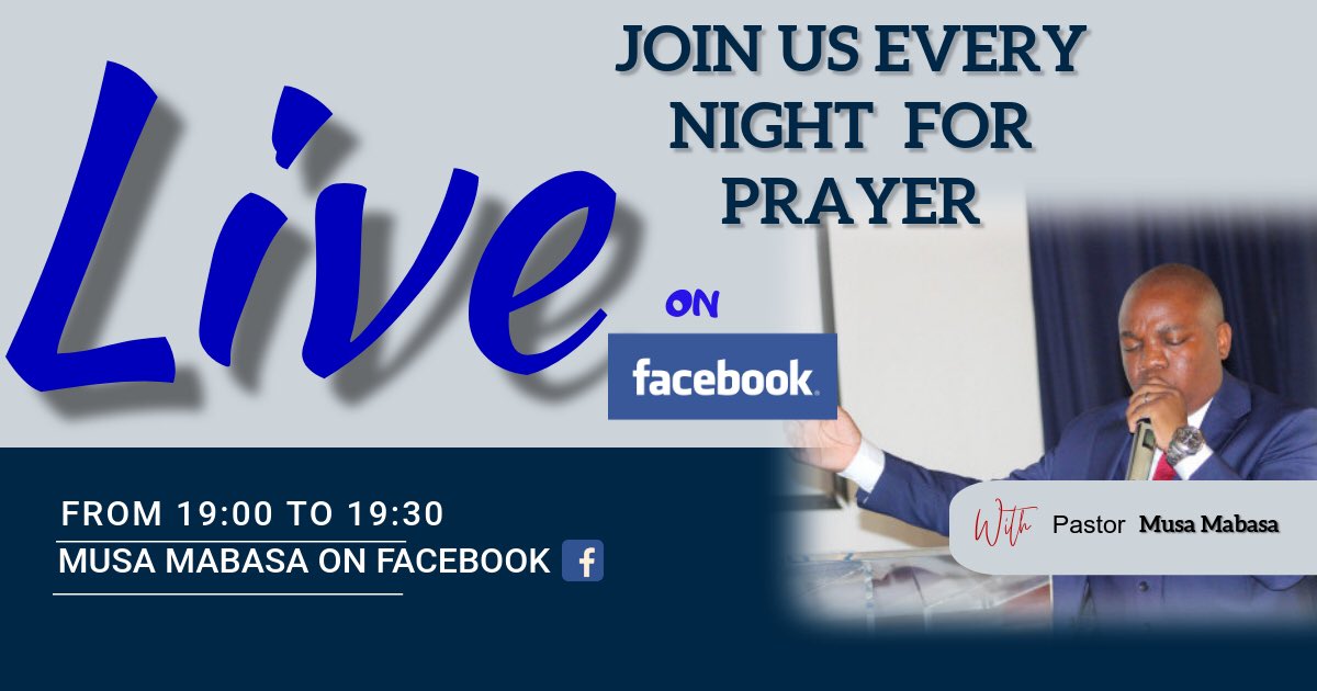HisHouse_Church's tweet photo. Join our very own Ps Musa Mabasa live on Facebook every night at 19:00 for Prayer https://t.co/zlvkR8Ao6H